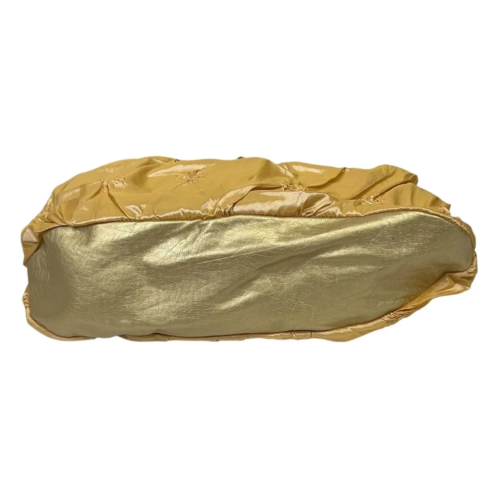 NWT‎ Chateau Shoulder Bag Womens Gold Satin Hobo Purse Ruched Metallic Evening